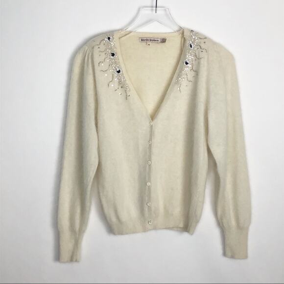 Vintage Embellished Cardigan Sweater Button Front Angora Wool Medium - Picture 1 of 9